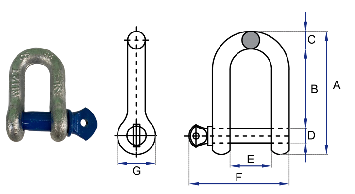 Straight shackle with threaded pin